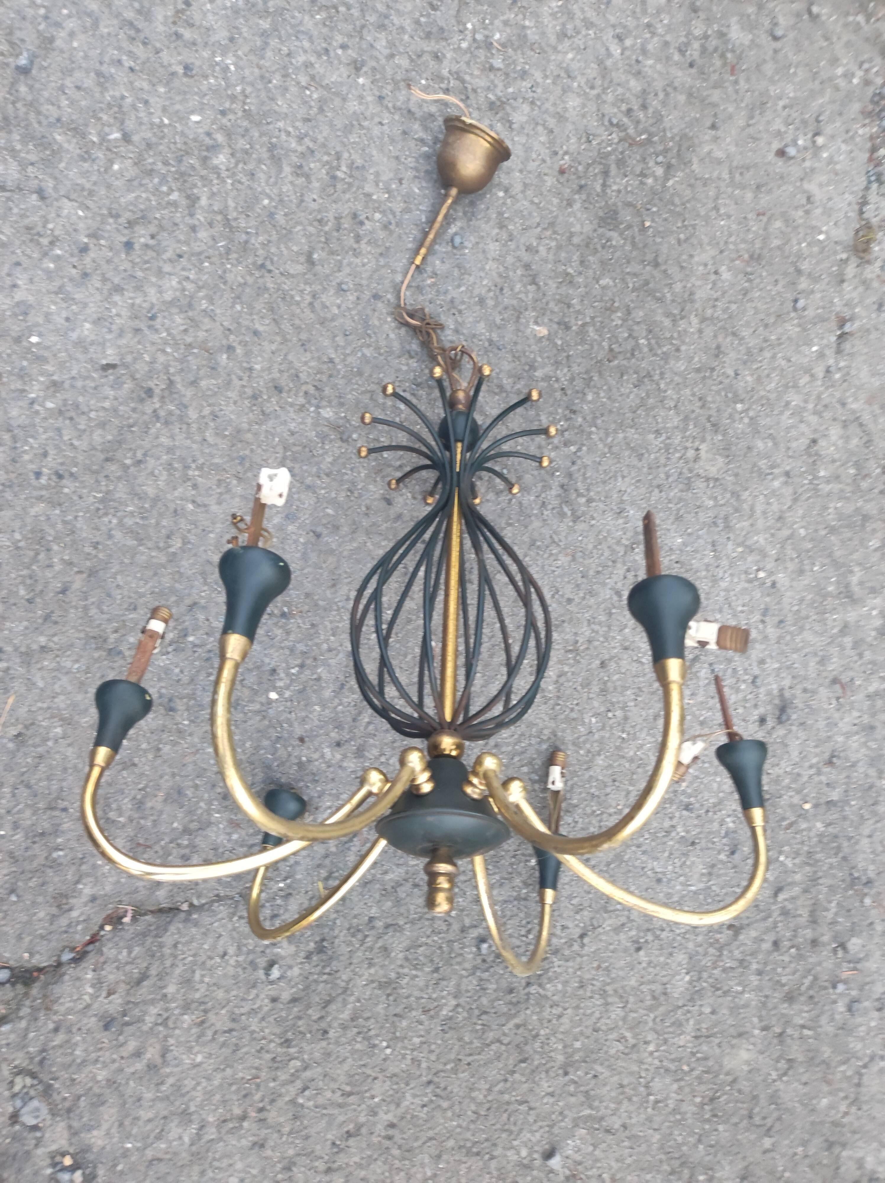 Lustre italien cage file d'acier et laiton sputnik vintage
