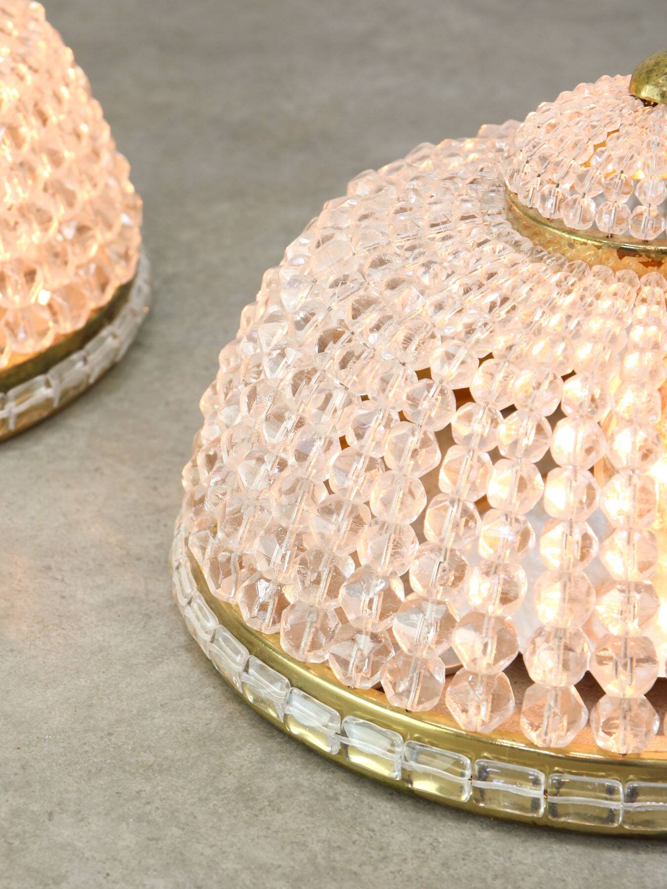 Mid-Century Czech Crystal and Brass Wall Lamp in Brass, 50s, set of 2