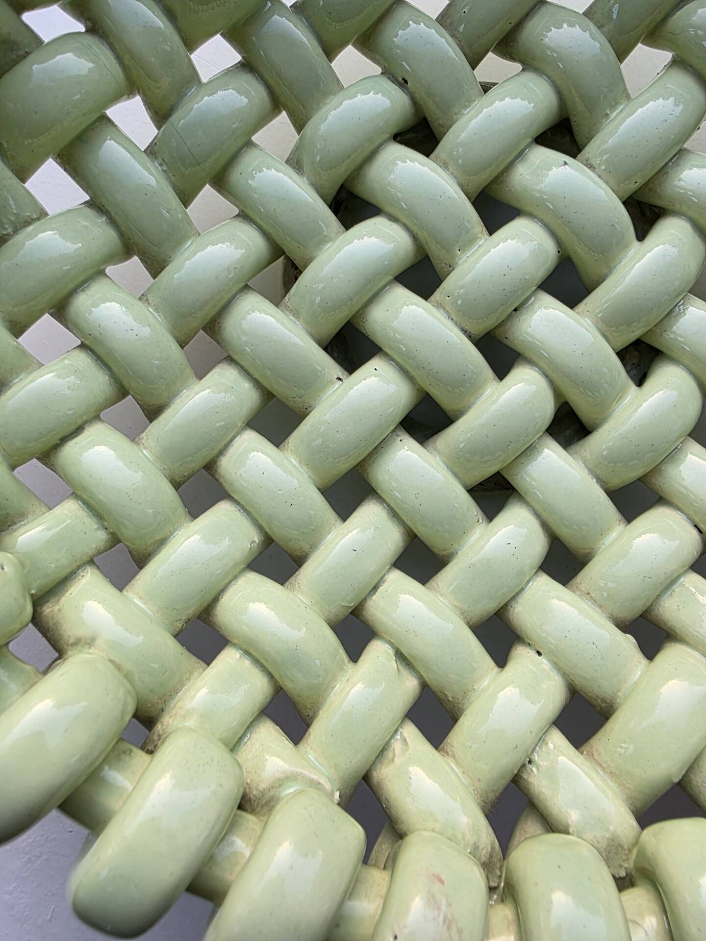 Light green woven ceramic basket Jérome Massier Vallauris