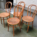 4 old fischel bentwood chairs and pyrograved pattern