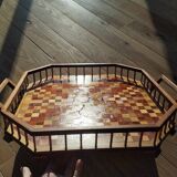 Large octagonal wooden marquetry platter