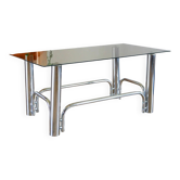 Table basse rectangulaire en chrome et verre fumé, 1970