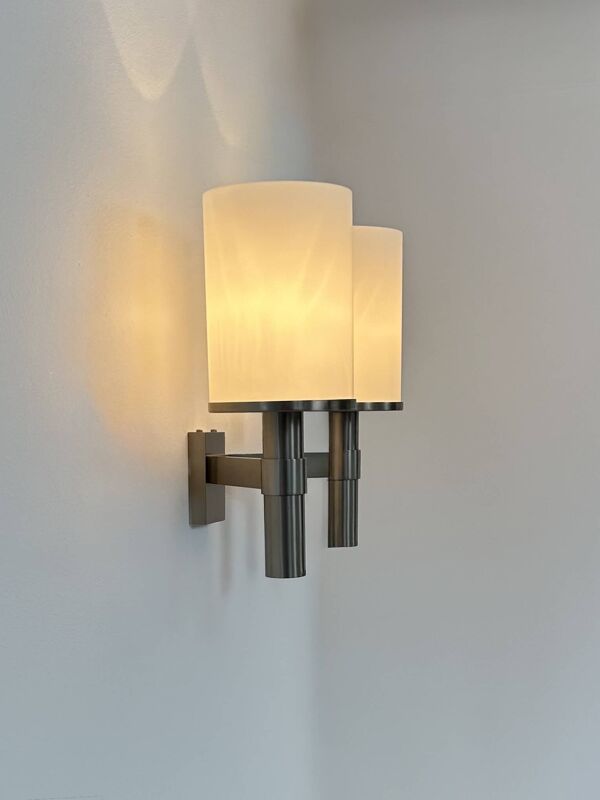 Applique Perzel double modèle 1141, métal et opaline, France, 1960