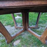 Antique art deco table with Eiffel legs in solid oak