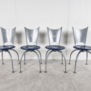 Chaises de salle à manger en métal post-modernes, années 1990