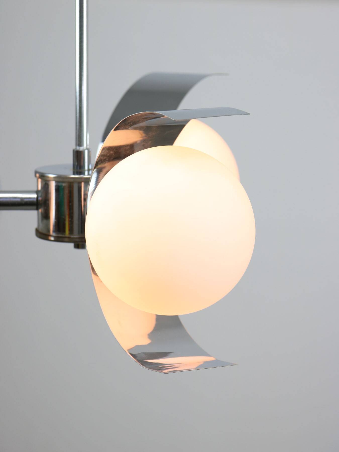Vintage italian chrome and opaline chandelier, 70s