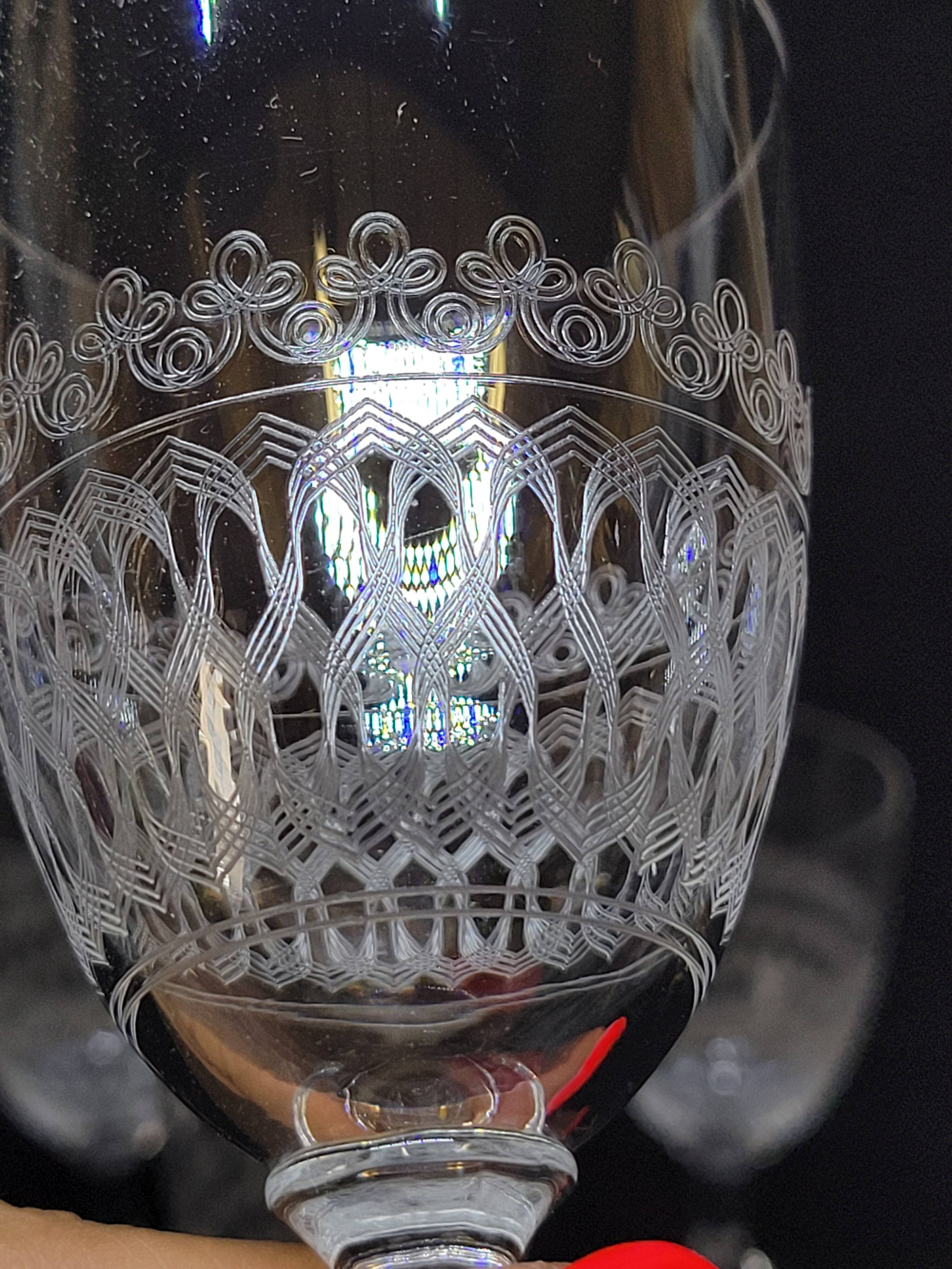 6 Antique Baccarat Crystal Engraved Wine/Port Glasses