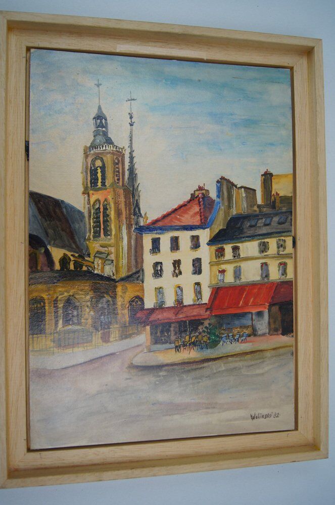 Georges Wolinski, View of Paris, oil on panel, 1982, framed