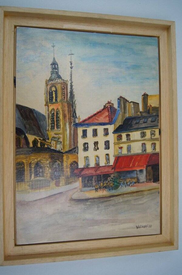 Vue de Paris, huile sur panneau encadrée, Vue de Paris, Georges Wolinski, 1982
