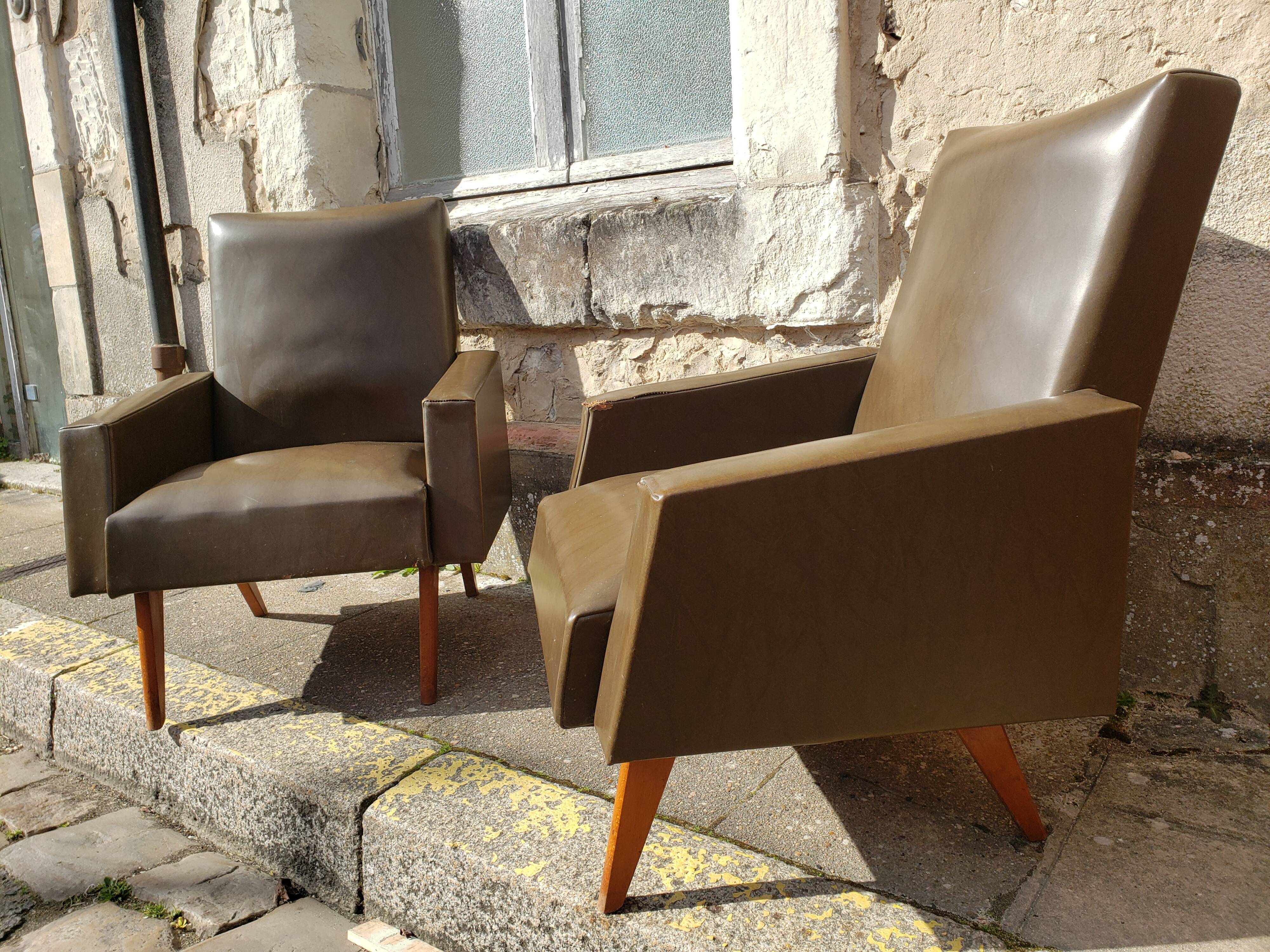 Vintage Scandinavian olive green armchairs