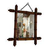 Petit miroir ancien bois tourné effet bambou
