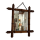 Small old turned wood mirror with bamboo effect