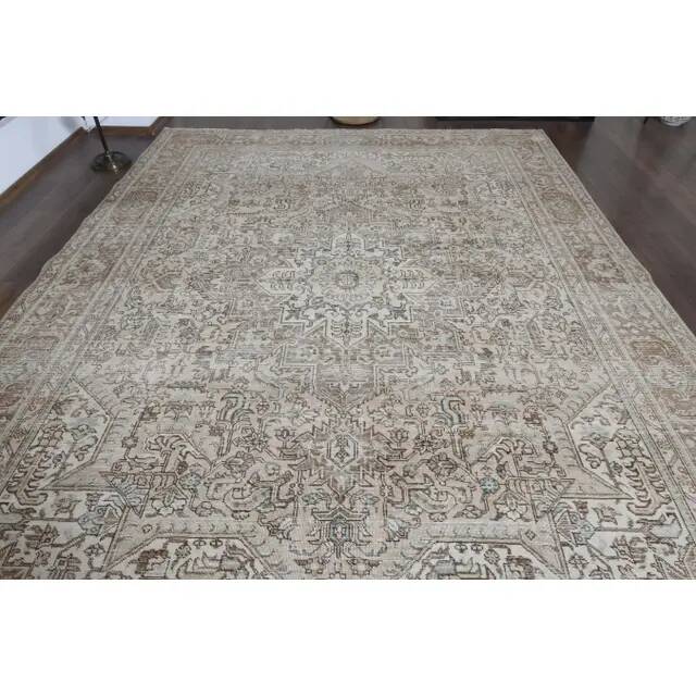 1970s Vintage Persian Handmade Wool Cotton Brown Area Rug 281x370