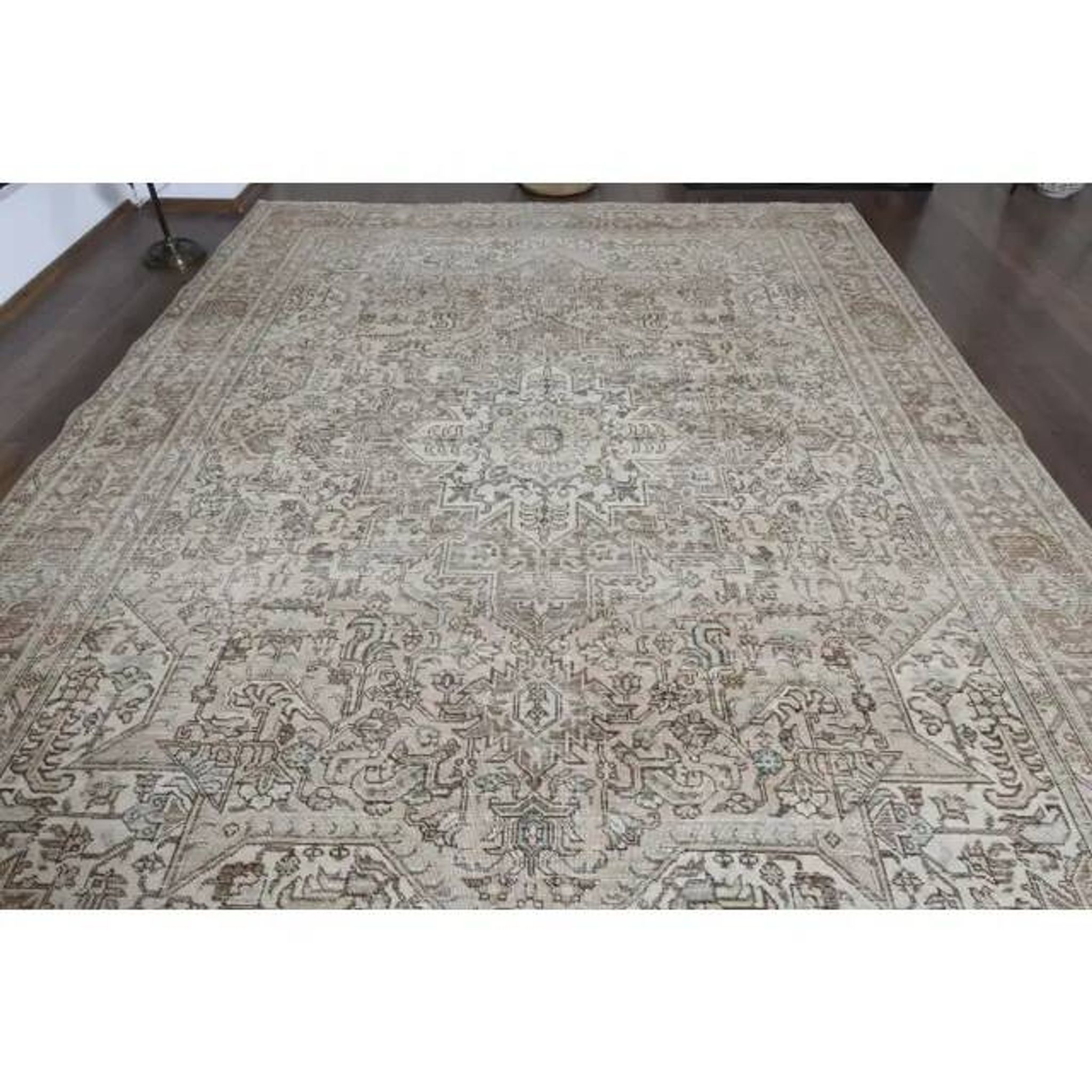 1970s Vintage Persian Handmade Wool Cotton Brown Area Rug 281x370