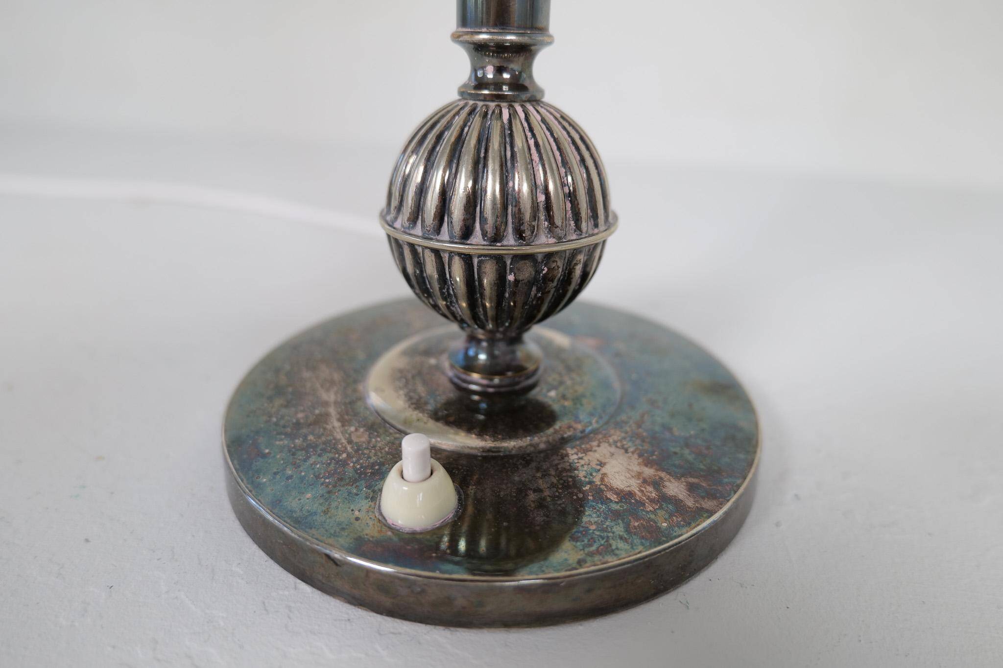 Art Deco table lamp in silver plate, 1930s Sweden