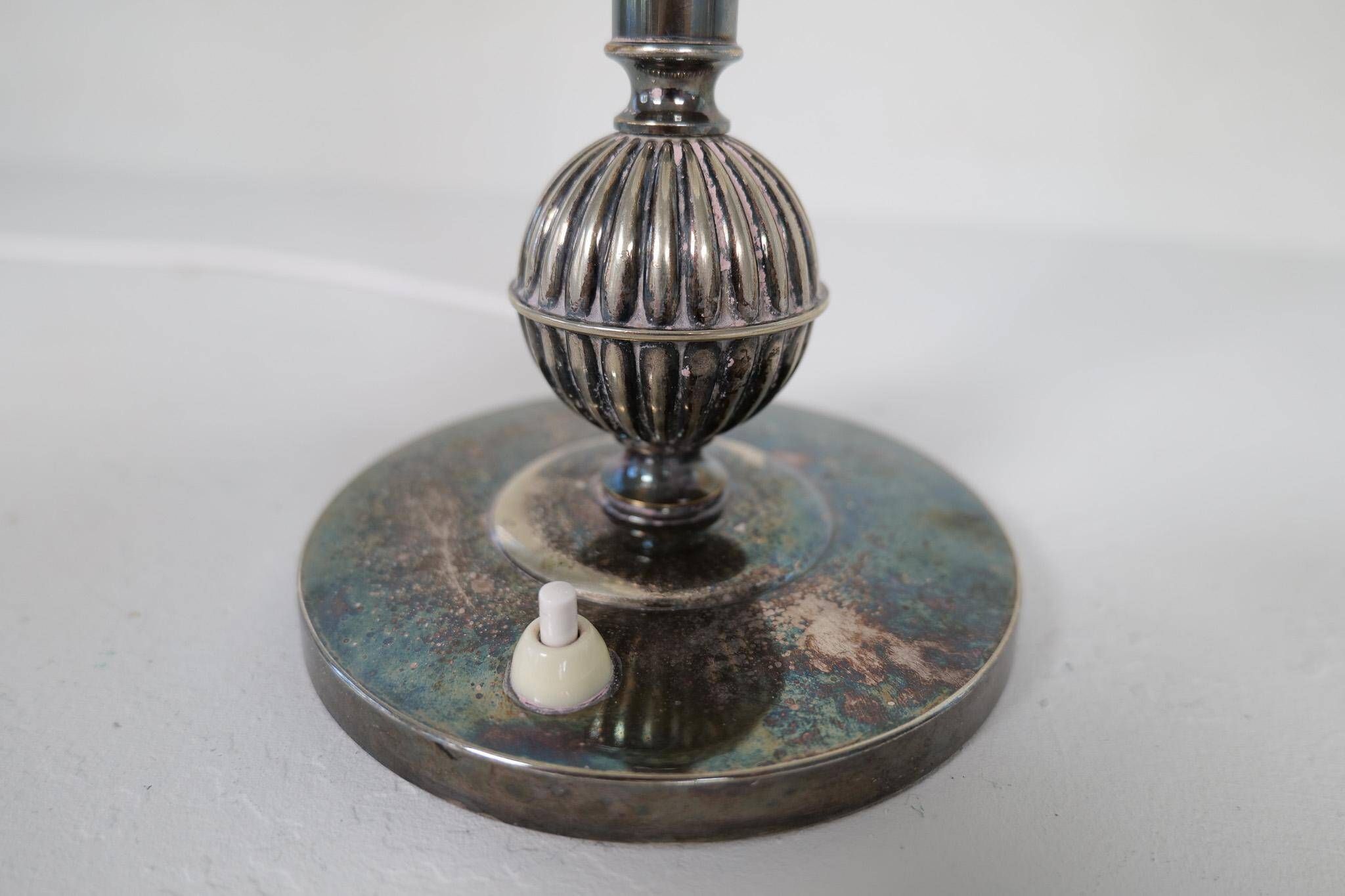 Art Deco table lamp in silver plate, 1930s Sweden