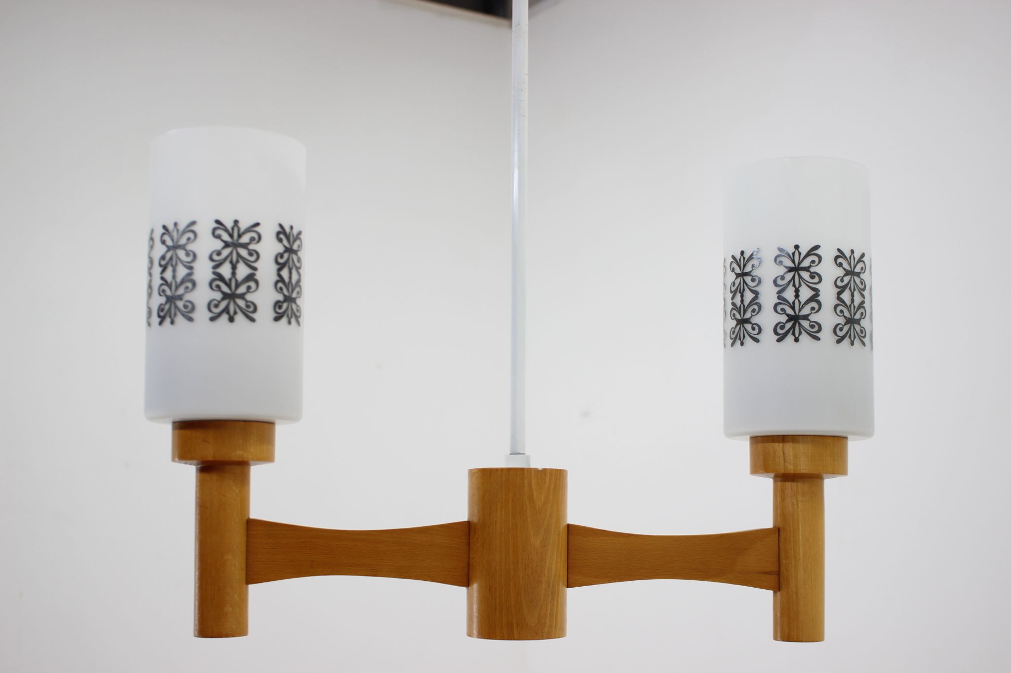1980s wood and glass pendant light, Czechoslovakia
