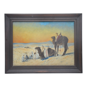Ancienne peinture huile - dromadaire