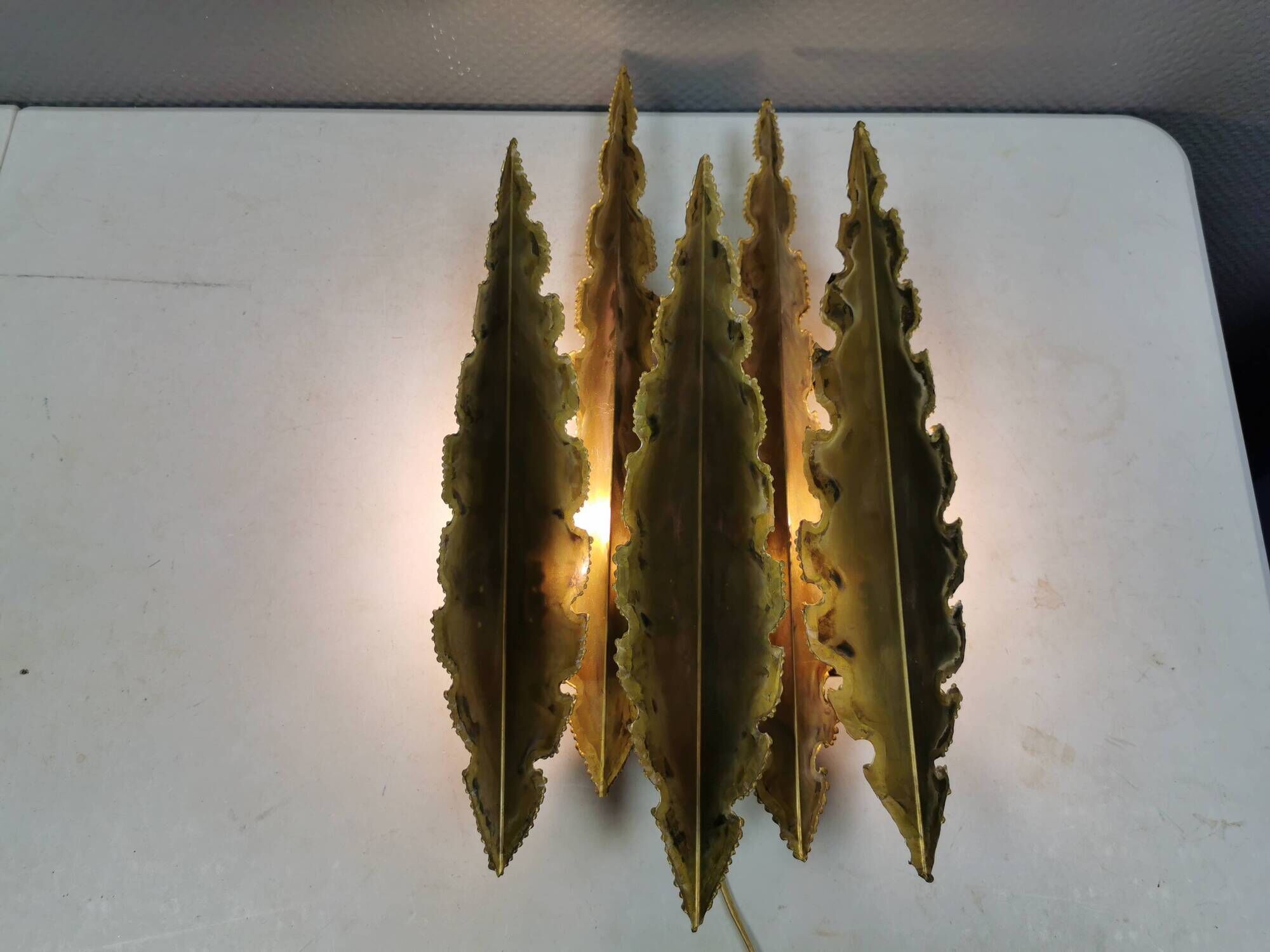 HUGE Brutalist Brass Wall Lamp by Svend Aage Holm Sørensen, Denmark 1960s