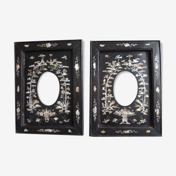 Pair of Chinese wooden frames branding mother-of-pearl Vietnam XIX