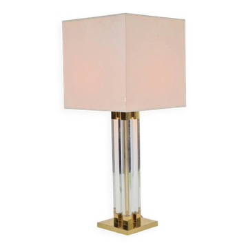 Lampe de table vintage en acrylique et laiton, Italie, années 1970