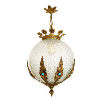 Lustre vintage espagnol années 1950 – cristal de Bohême, style Art Déc