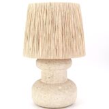 Stone column lamp, raffia lampshade, 1960s