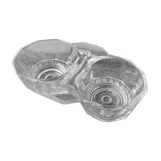 Vintage pink moulded glass salt and pepper shaker set.