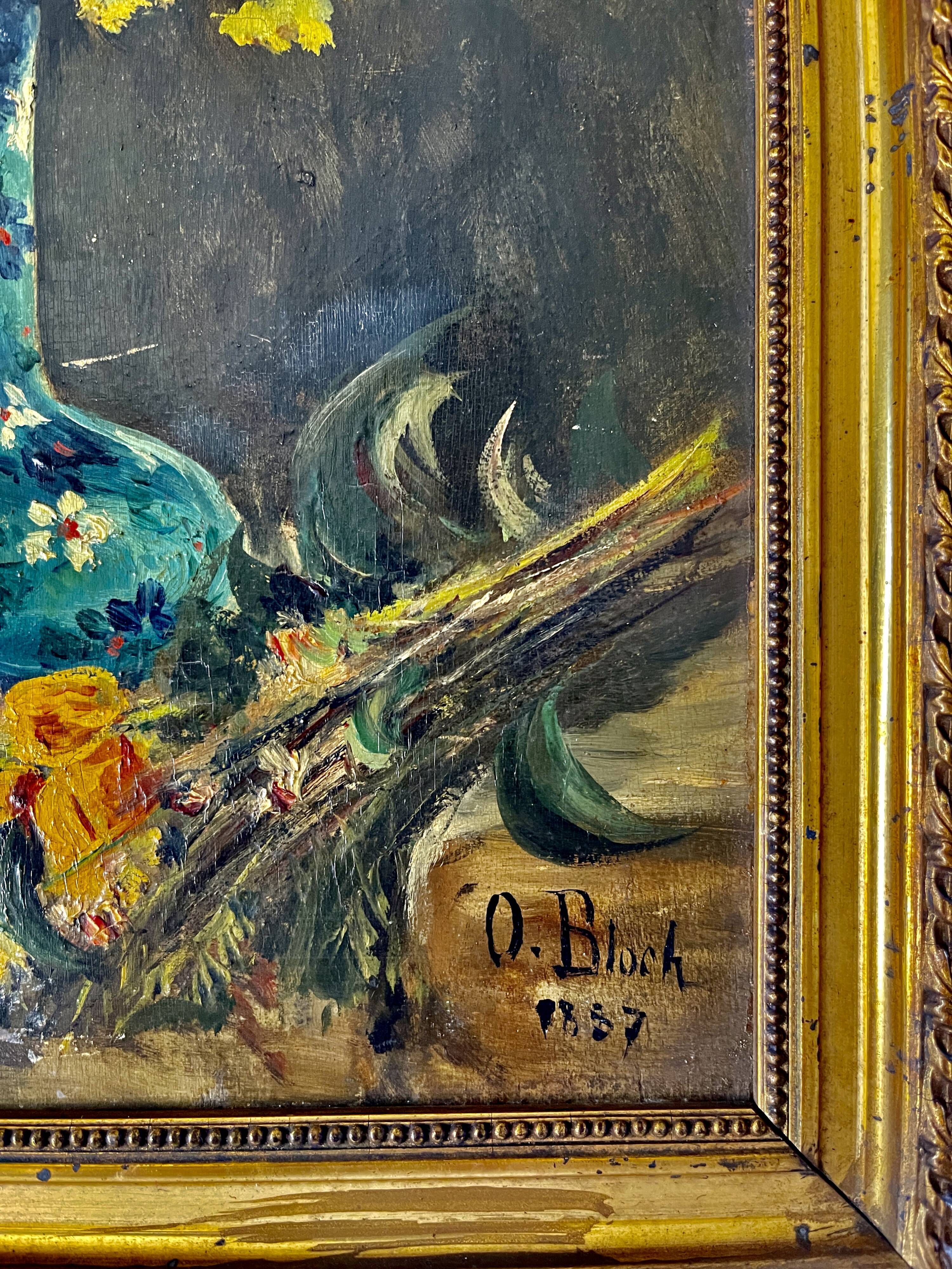 Still life with vase and bouquets of flowers