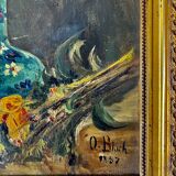 Still life with vase and bouquets of flowers