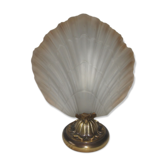 Lampe de table coquillage en métal et verre vintage