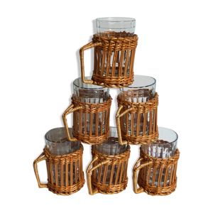 Six verres vintages années - rotin