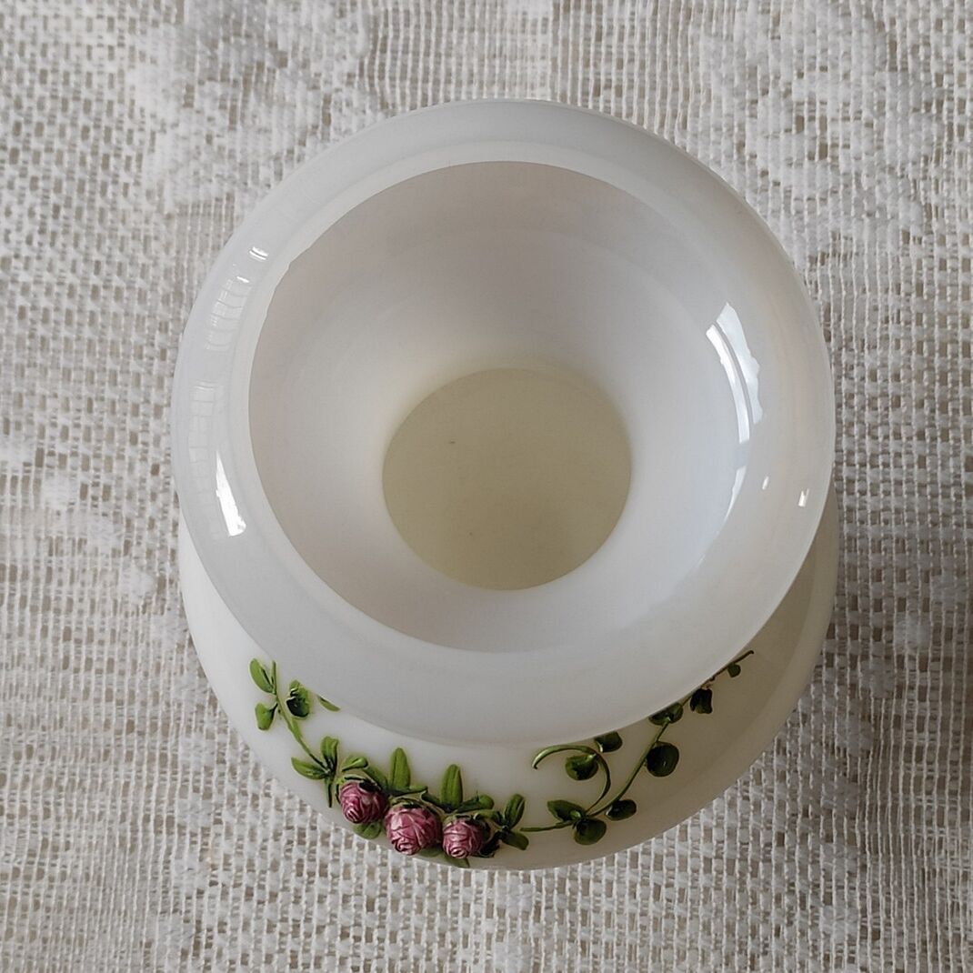 White opaline vase decorated with roses