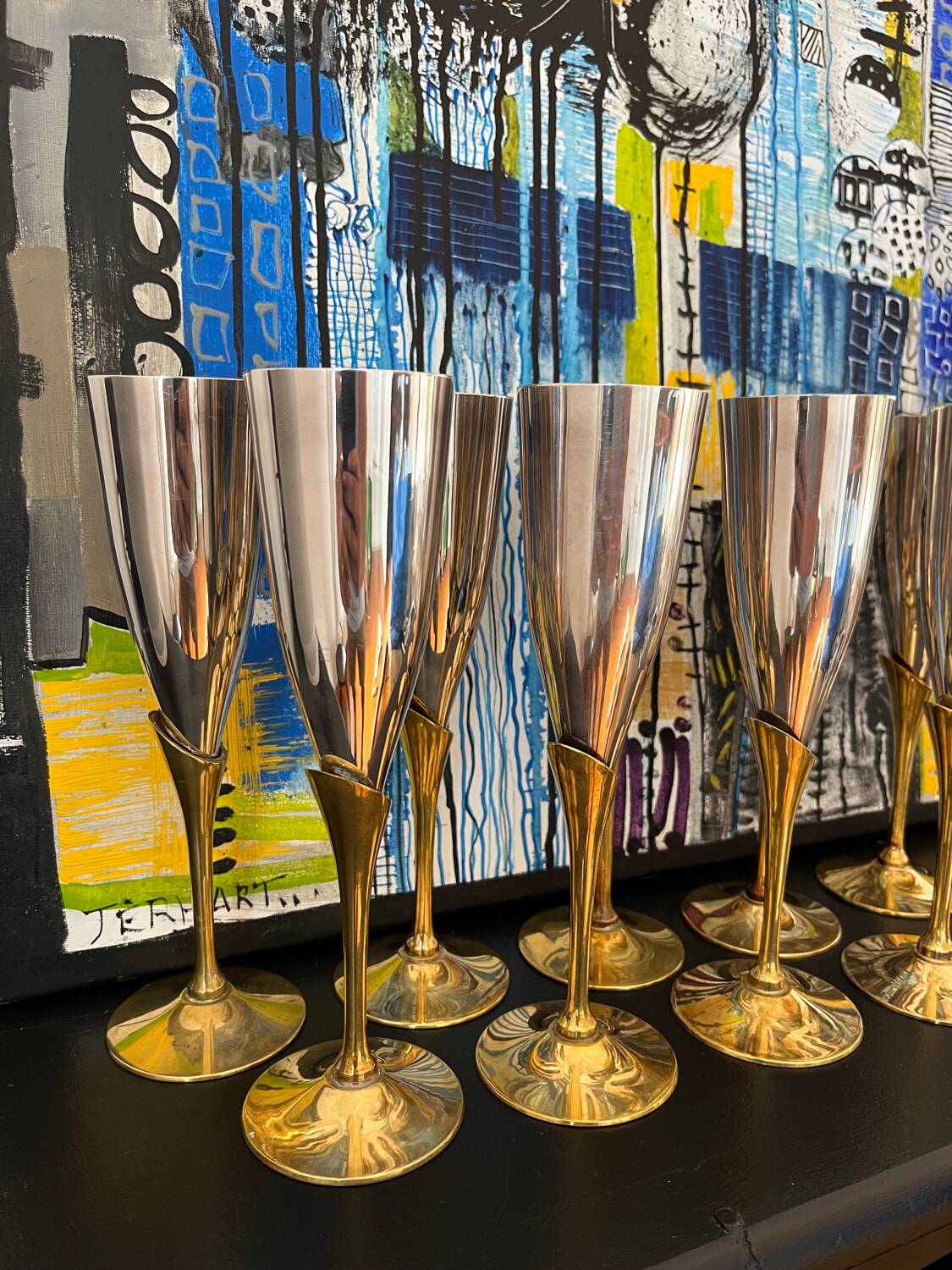 Service of 12 champagne flutes Orfèvrerie L'Ecuyer