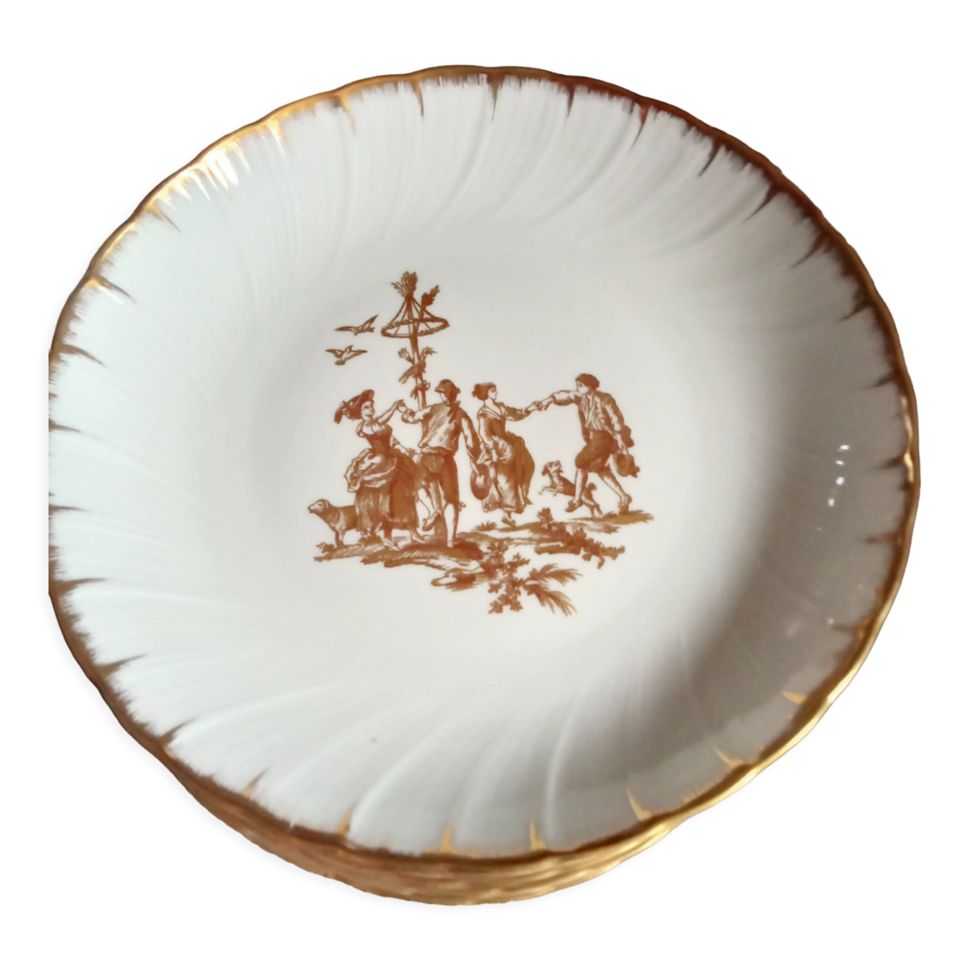 Limoges porcelain signed Bernardaud with gold border and central decoration country scenes