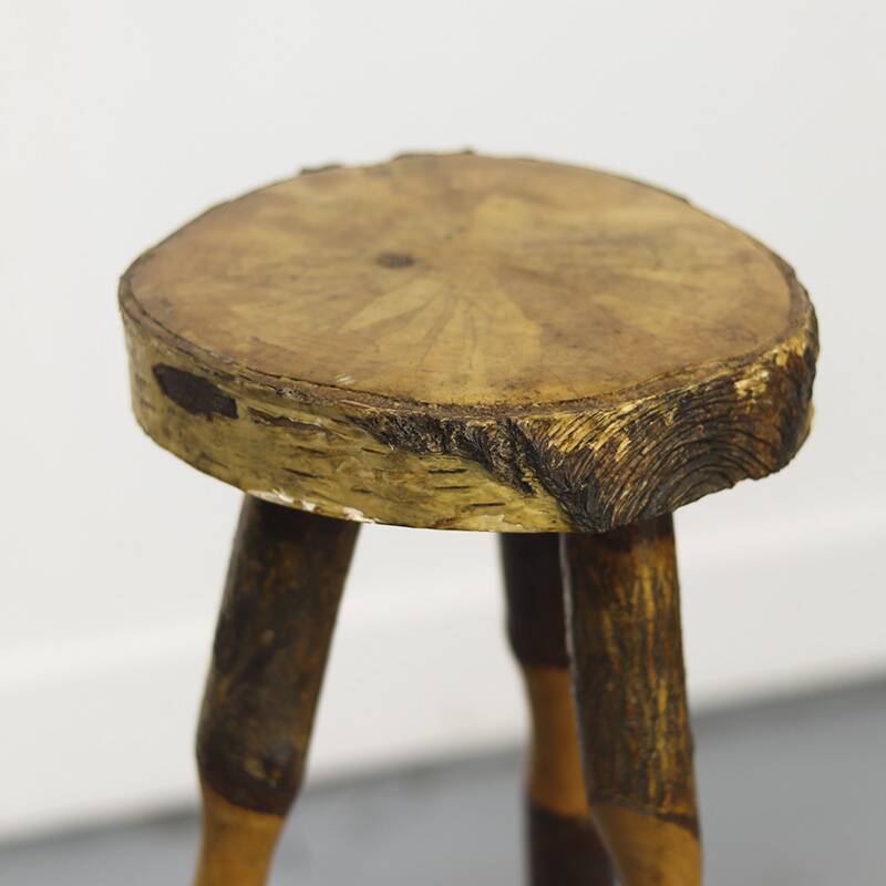 Ancienne table d'appoint en hêtre Wabi Sabi