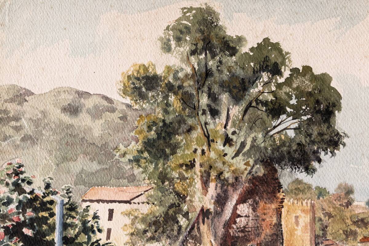Orientalist watercolor, animated landscape, Mediterranean port
