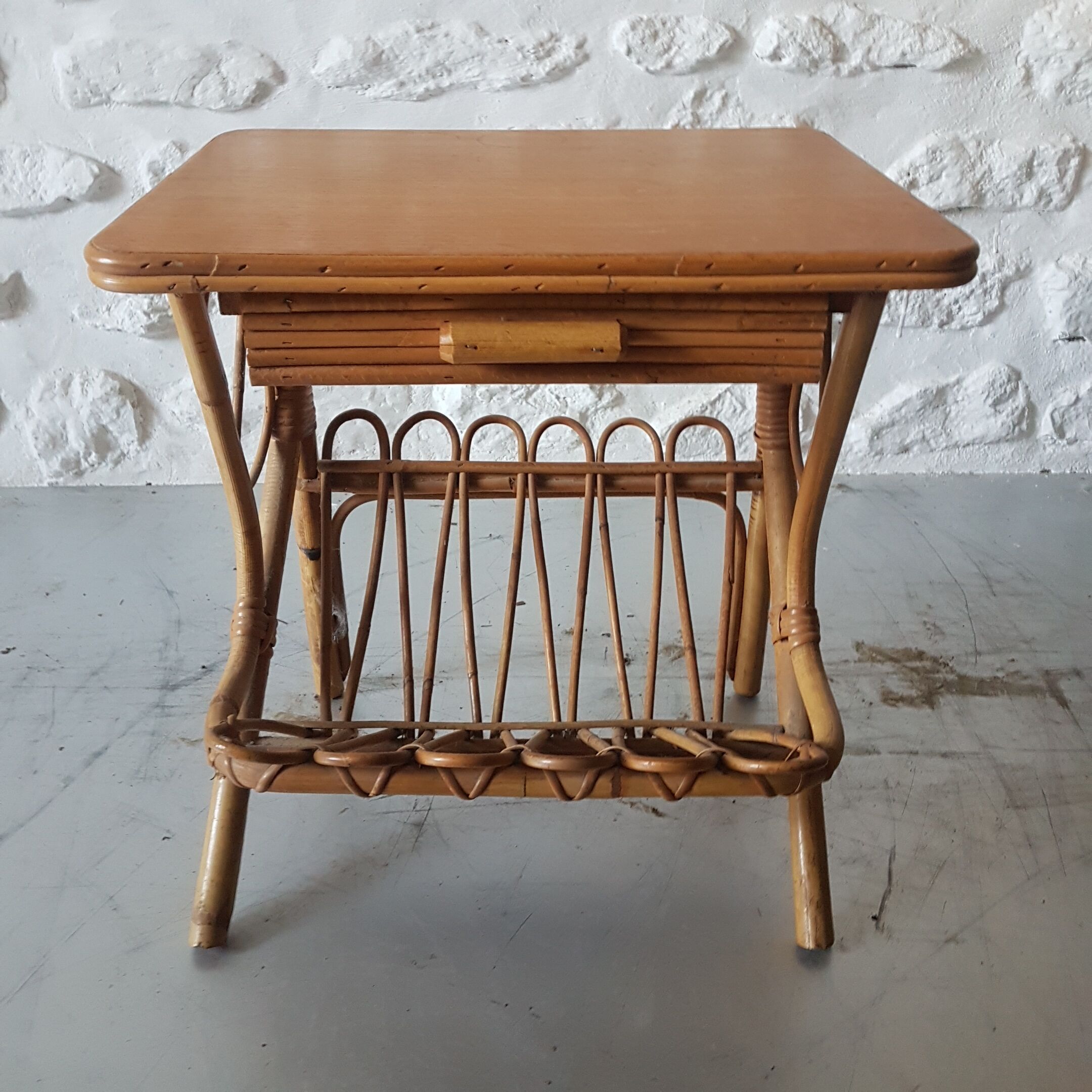 Vintage rattan bedside table