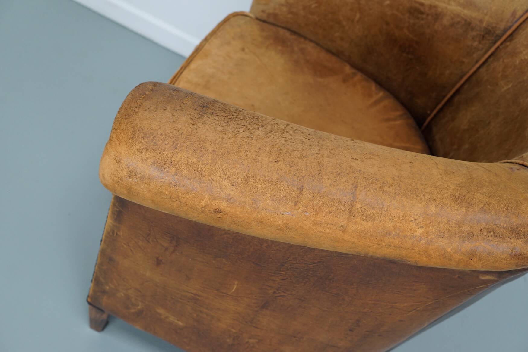 Fauteuil Club Vintage en Cuir Couleur Cognac, Pays-Bas