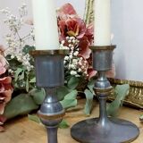 Pair of pewter candle holders
