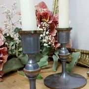 Pair of pewter candle holders