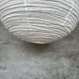 Very large round Japanese-style rattan and natural linen pendant light D:80