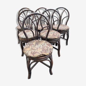 Suite of six chairs in curved wicker XX century