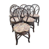 Suite of six chairs in curved wicker XX century