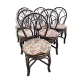 Suite of six chairs in curved wicker XX century