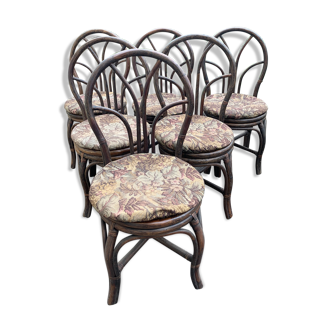 Suite of six chairs in curved wicker XX century