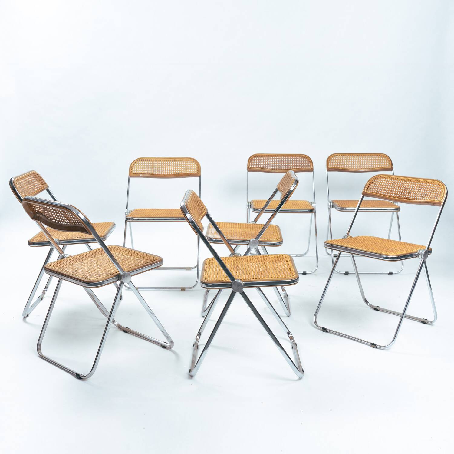 Castelli Plia wicker folding chairs Giancarlo Piretti, set of 8