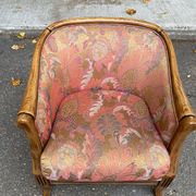 Solid wood and fabric club chair with footrest