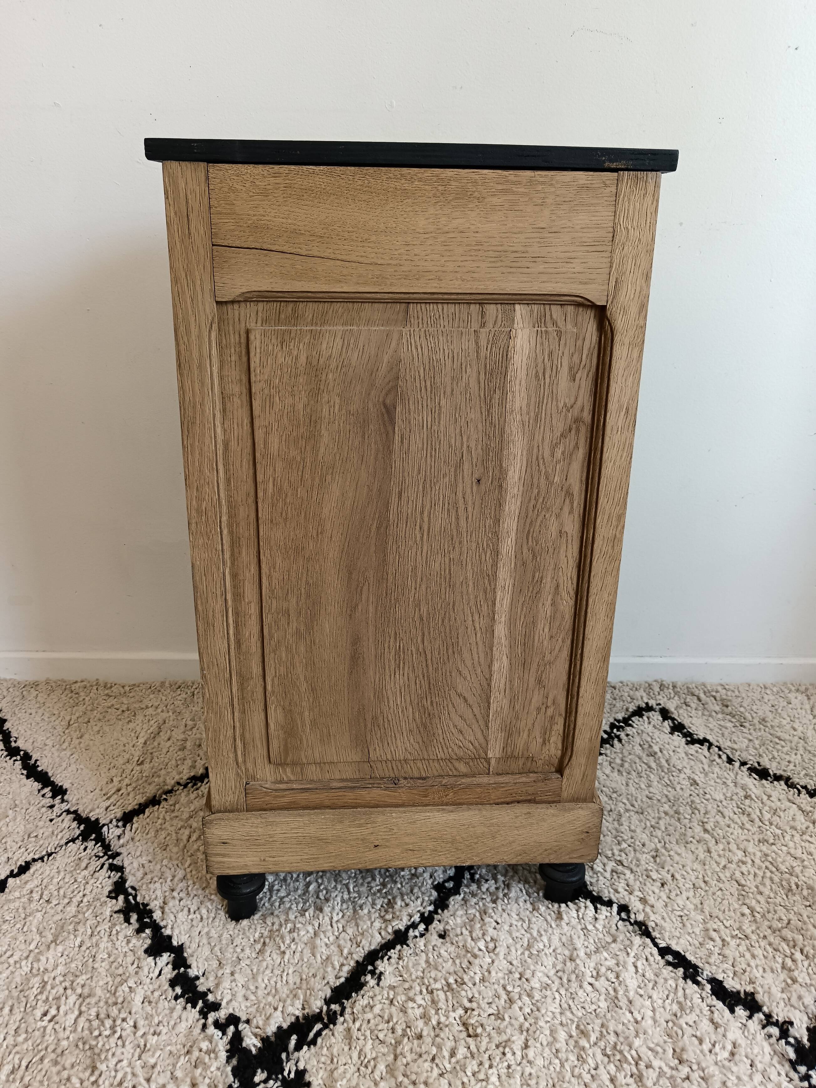 Bedside table in solid black oak and natural Art Deco wood