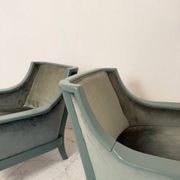 Pair Lounge Chairs in green velvet and lacquered wood, France, 1950